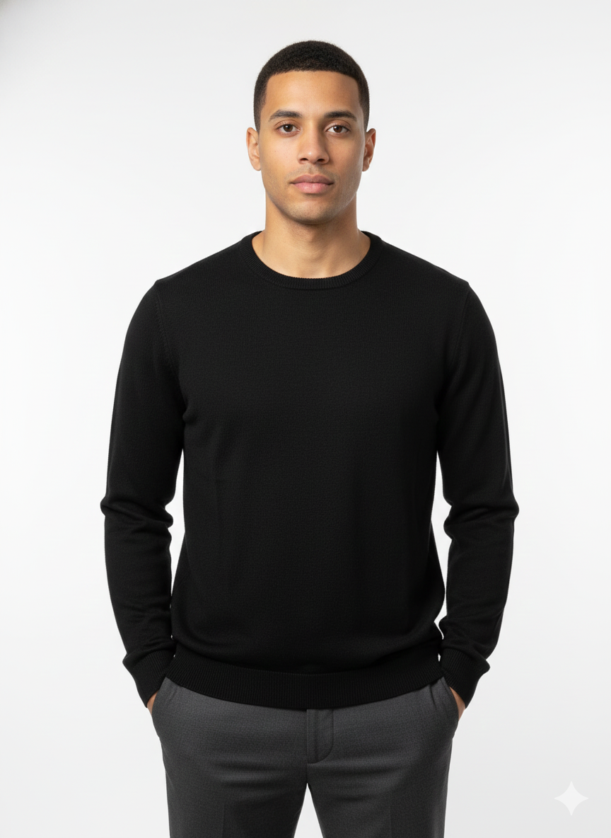 Long-sleeved knitted T-shirt Black - Luigi Baretta