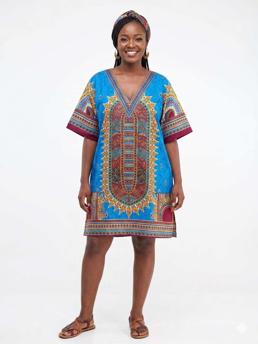 Kaftan Short Blue Print - Etnia Negra