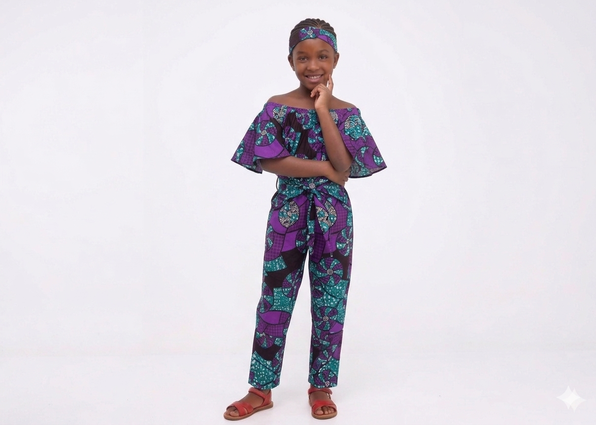 Jumpsuit Niña Morado-Turquesa-Chocolate (Etnia Negra)