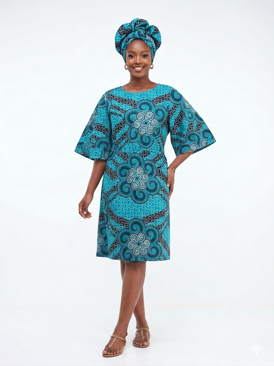 Ankara Print Long Sleeve Dress