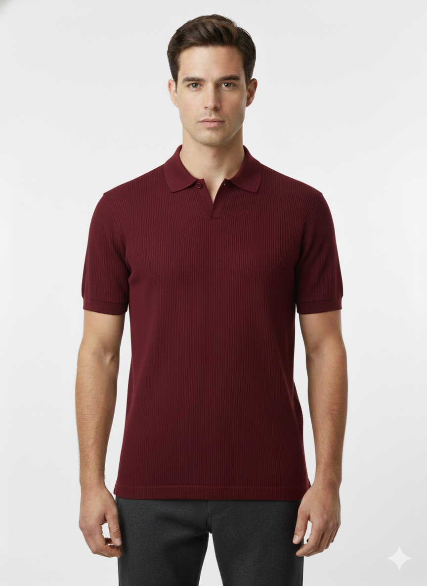 Polo Tejido V-Neck Wine Red - Luigi Baretta