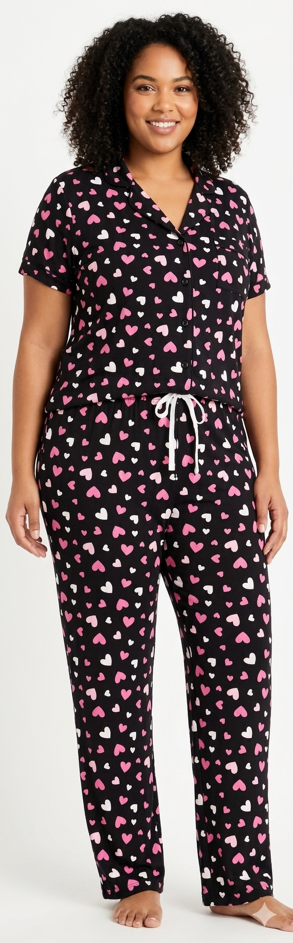 Plus Size 2PC Peached Jersey Sleep Set Tonal Hearts Black