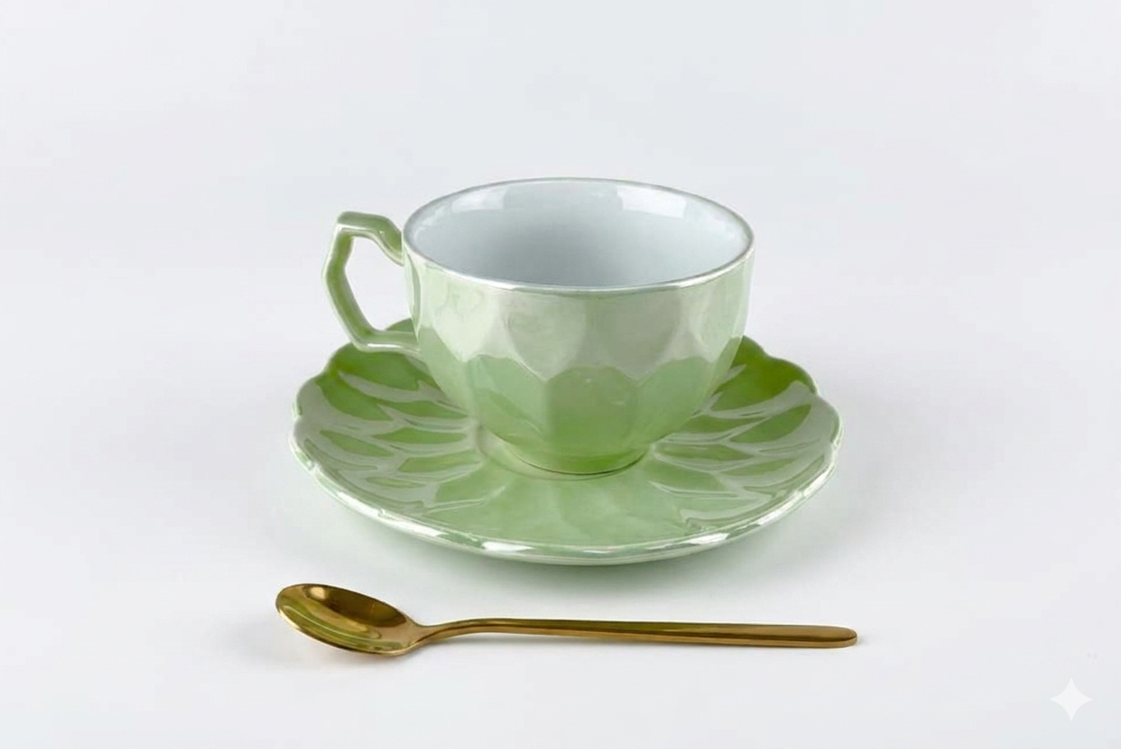 Cup with Saucer and Spoon Green