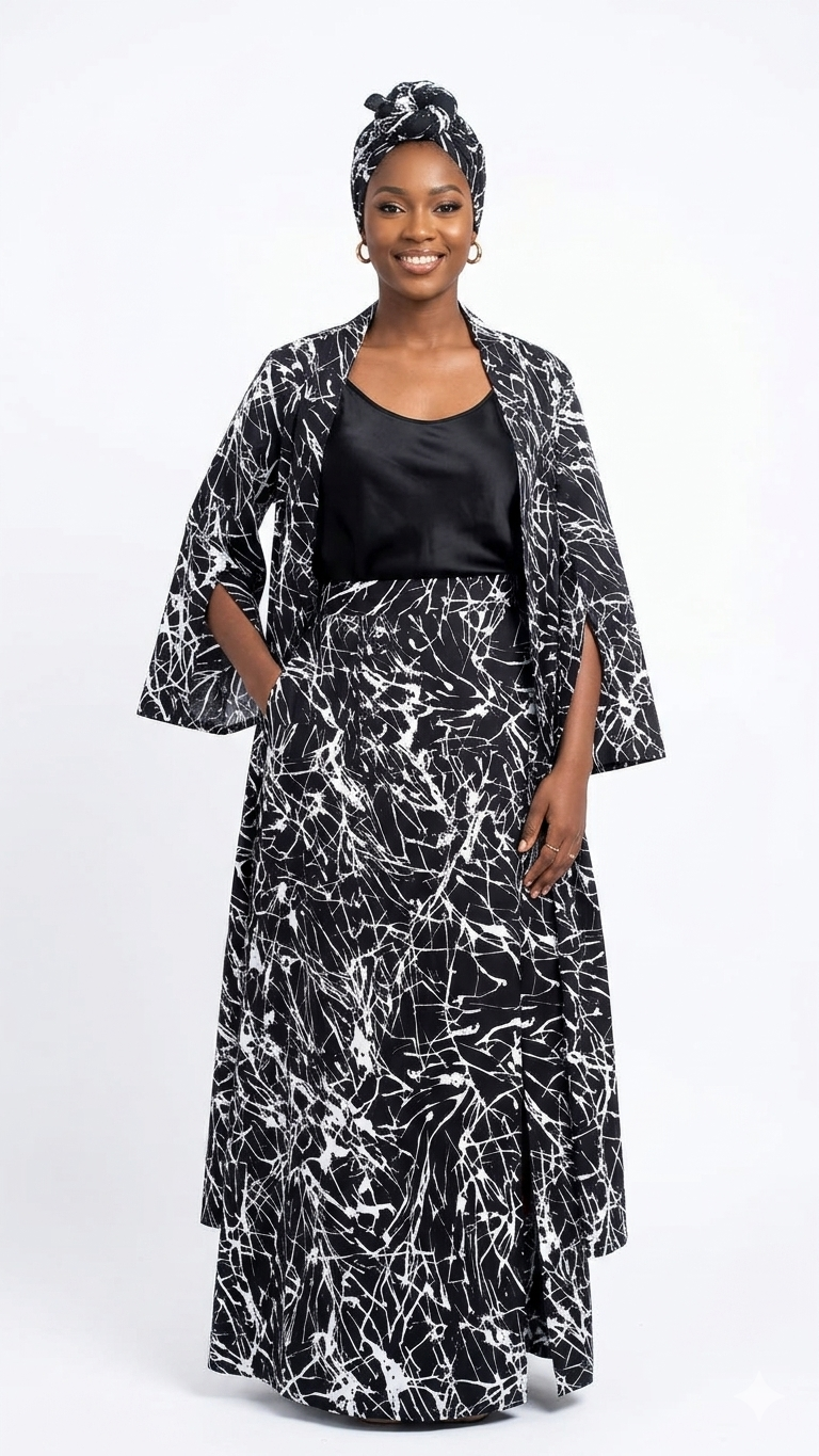 Printed Kimono + Skirt Set