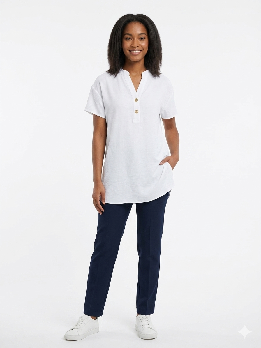 Top de mujer Air Flow, Henley de 2 botones blanco - Liz & Lilli