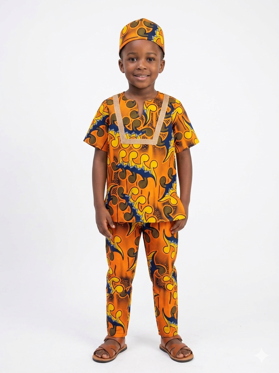 Conjunto Niño Naranja-Amarillo-Azul (Etnia Negra)