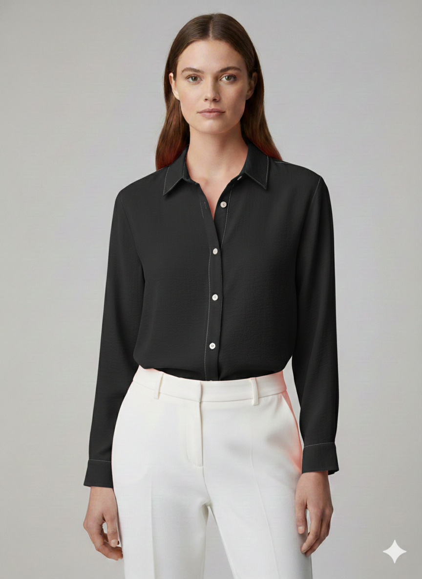 Blouse Contrast Stitch Black/White - Ninety