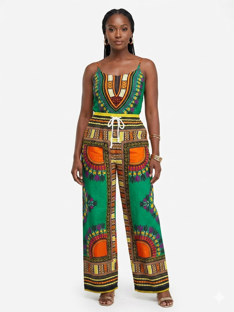 Dashiki Print Pant Green -Pant - Etnia Negra