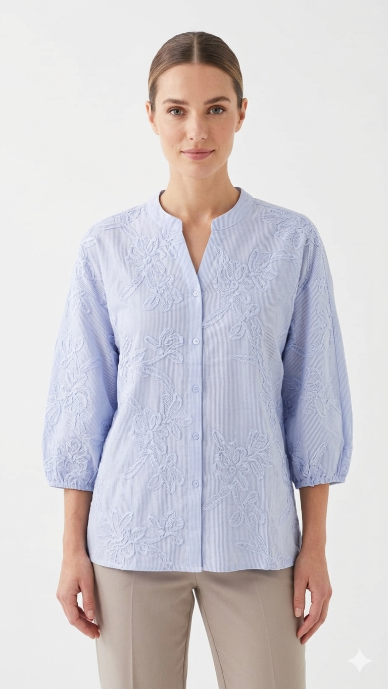 Blouse 3D Flowers , Blue