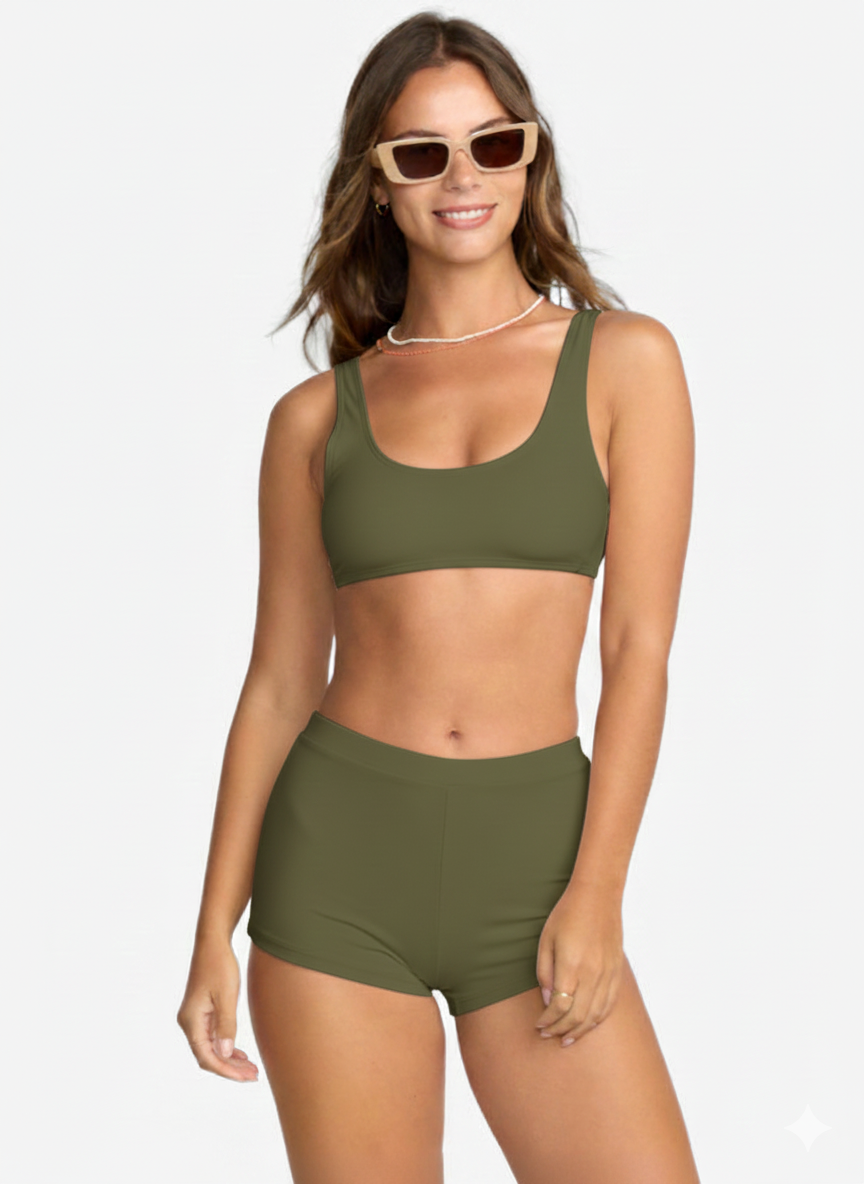 Ladies 2pc Swimsuit Olive - Joan Vass