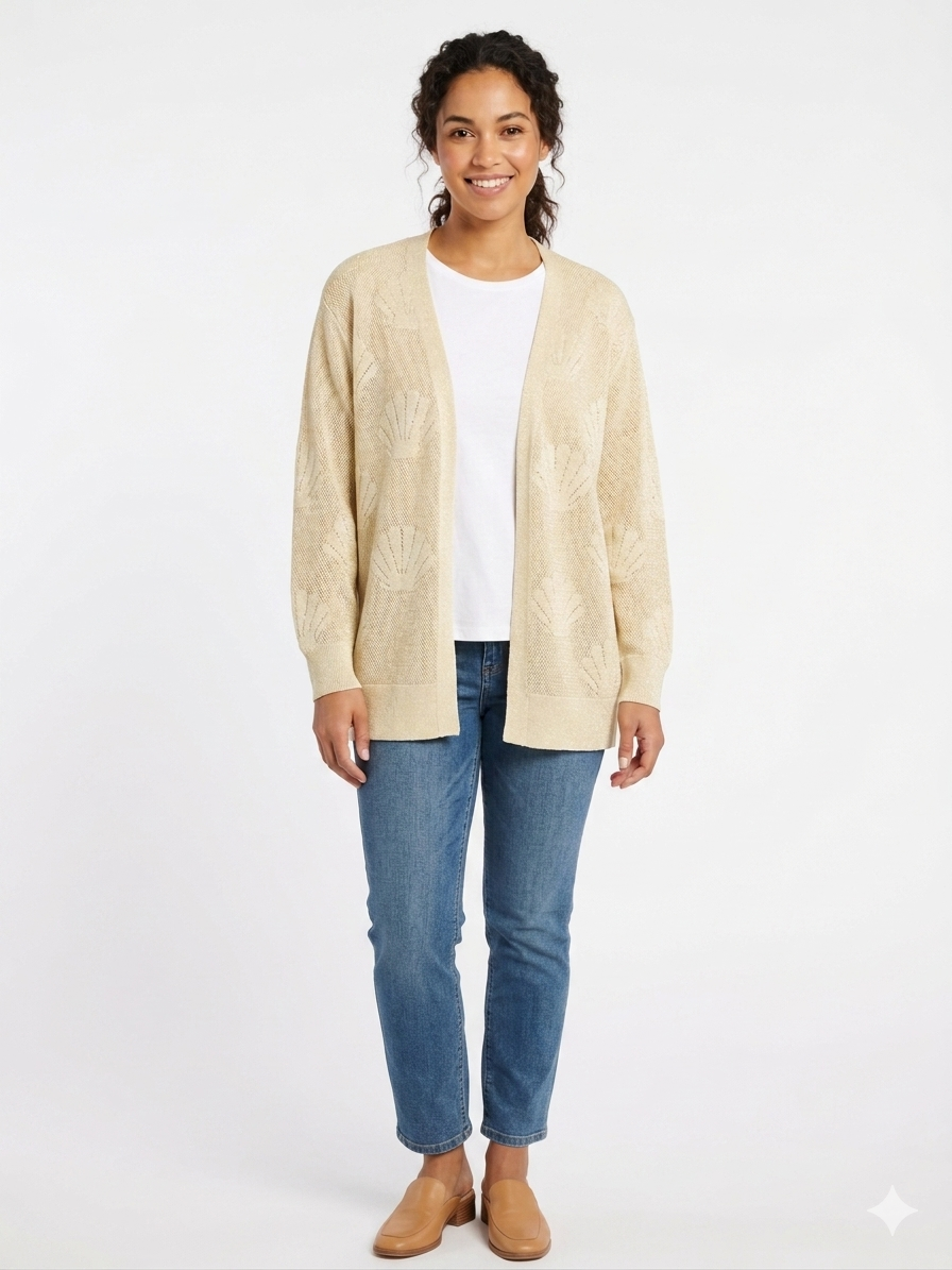 3/4 Sleeve Shrug w/ Mini Mesh Shell Shimmer Shortbread / Gold Lurex