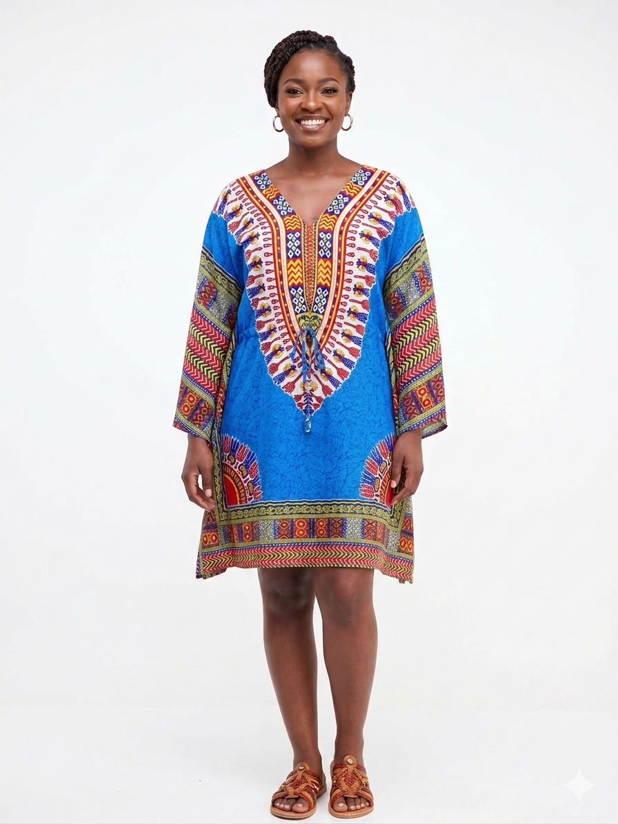 Kaftan Short Blue Print - Etnia Negra
