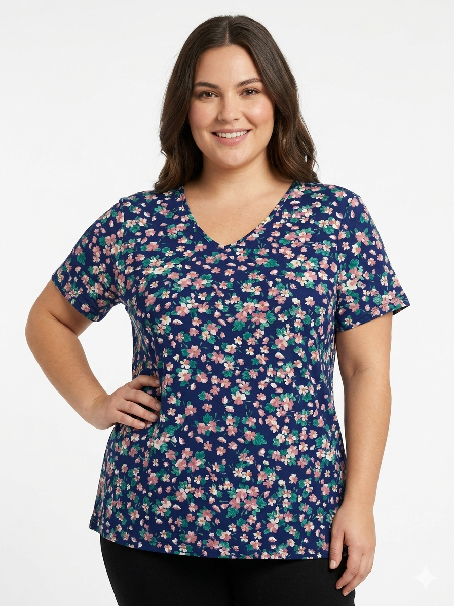 Ladies Plus Size Navy Tops Flowers