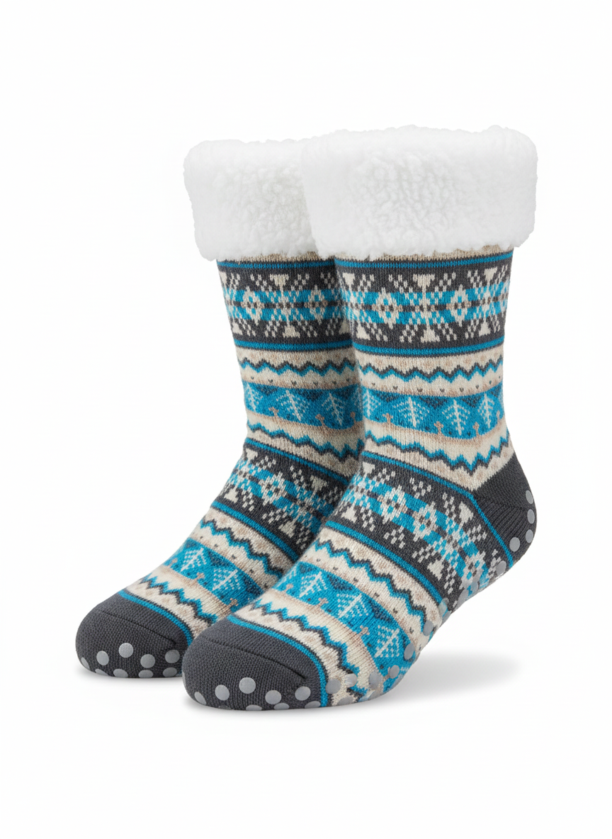 Plush Sherpa Lined Slipper Socks Blue