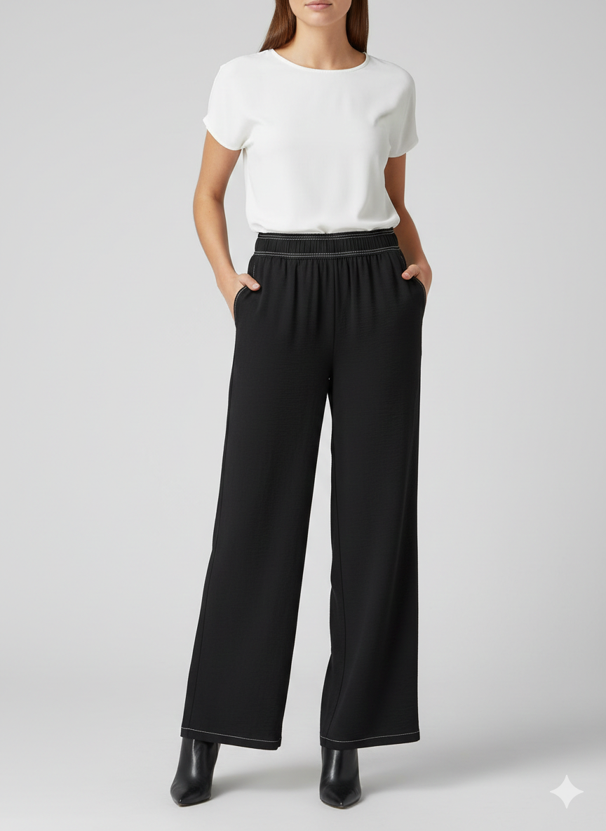 Pant Contrast Stitch 2 Po Black/White - Ninety