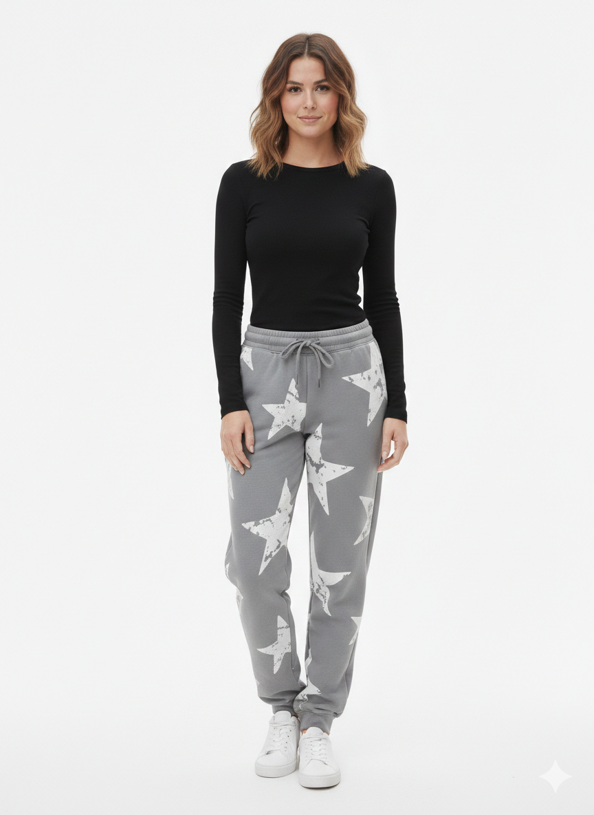 Star Puff Wide Leg Pants Grey