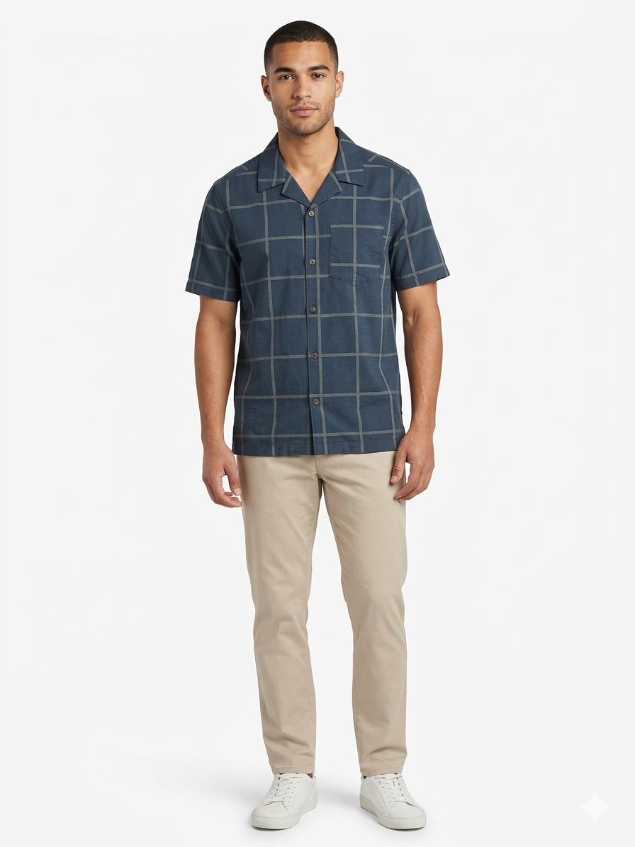 Short Sleeve UV Pocket Shirt Night Sky Dash Plaid