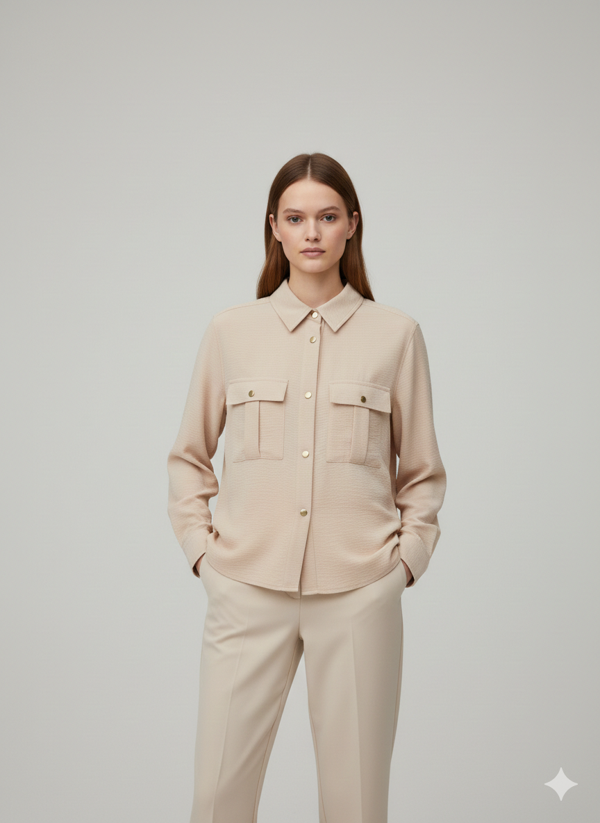 Blouse Gold Button 2 Pocket Line - Ninety