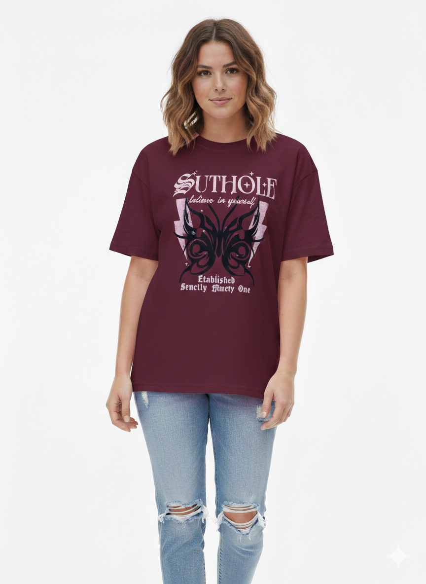 Boxy Cropped Graphic T-Shirt Wine