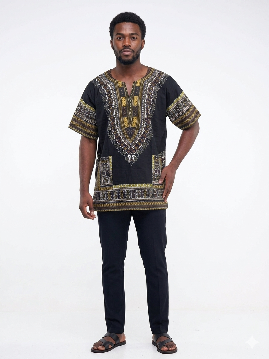 Men Cotton Dashiki Black-Etnia Negra