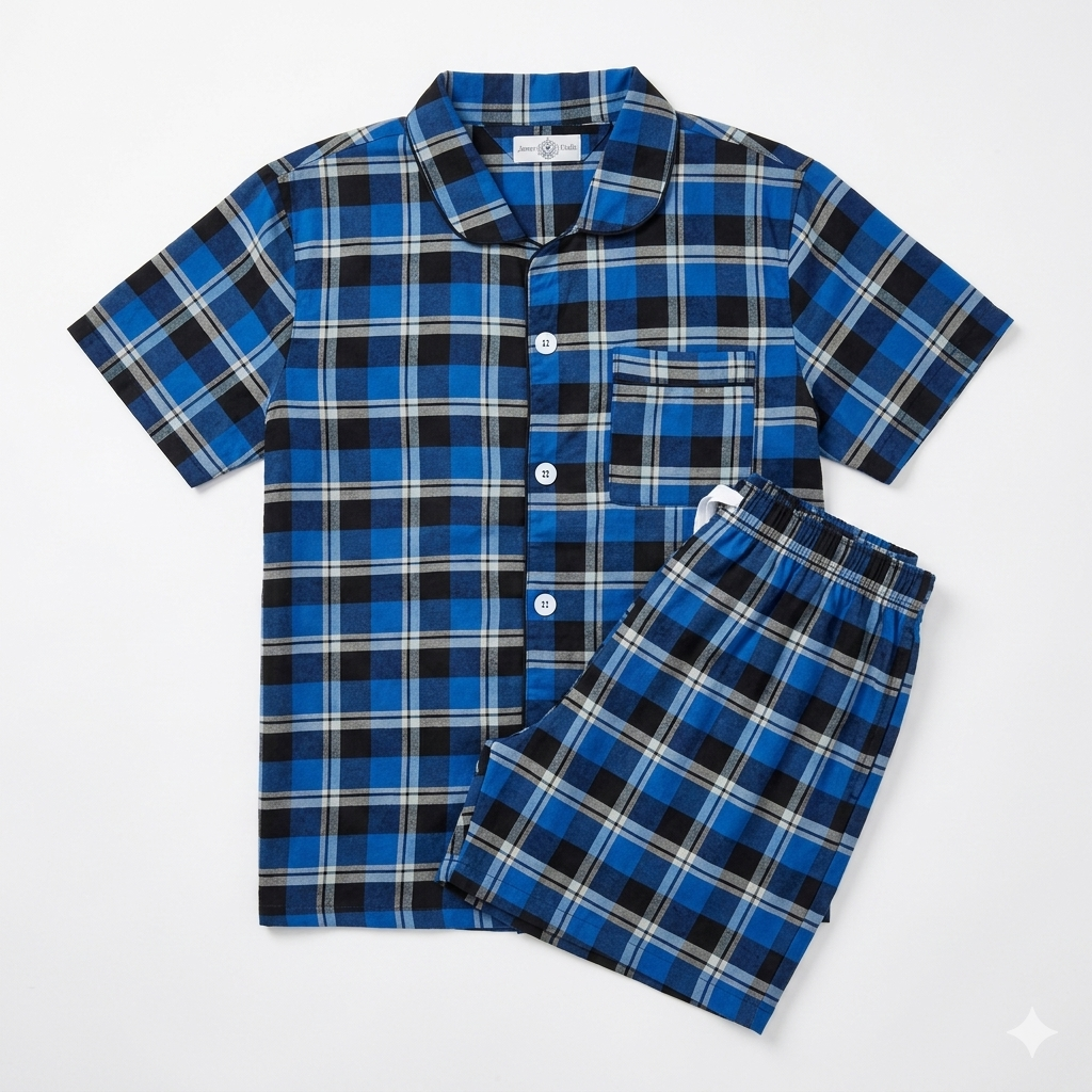 Men´s Pajama Short Sleeve w/ short pant Blue/Black Multicolor