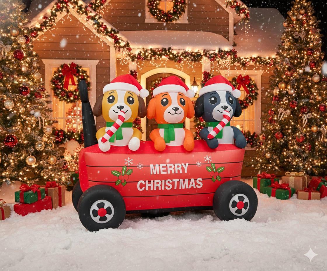 6.4FT Long Inflatable "Merry Christmas" Decoration with Car and Puppies