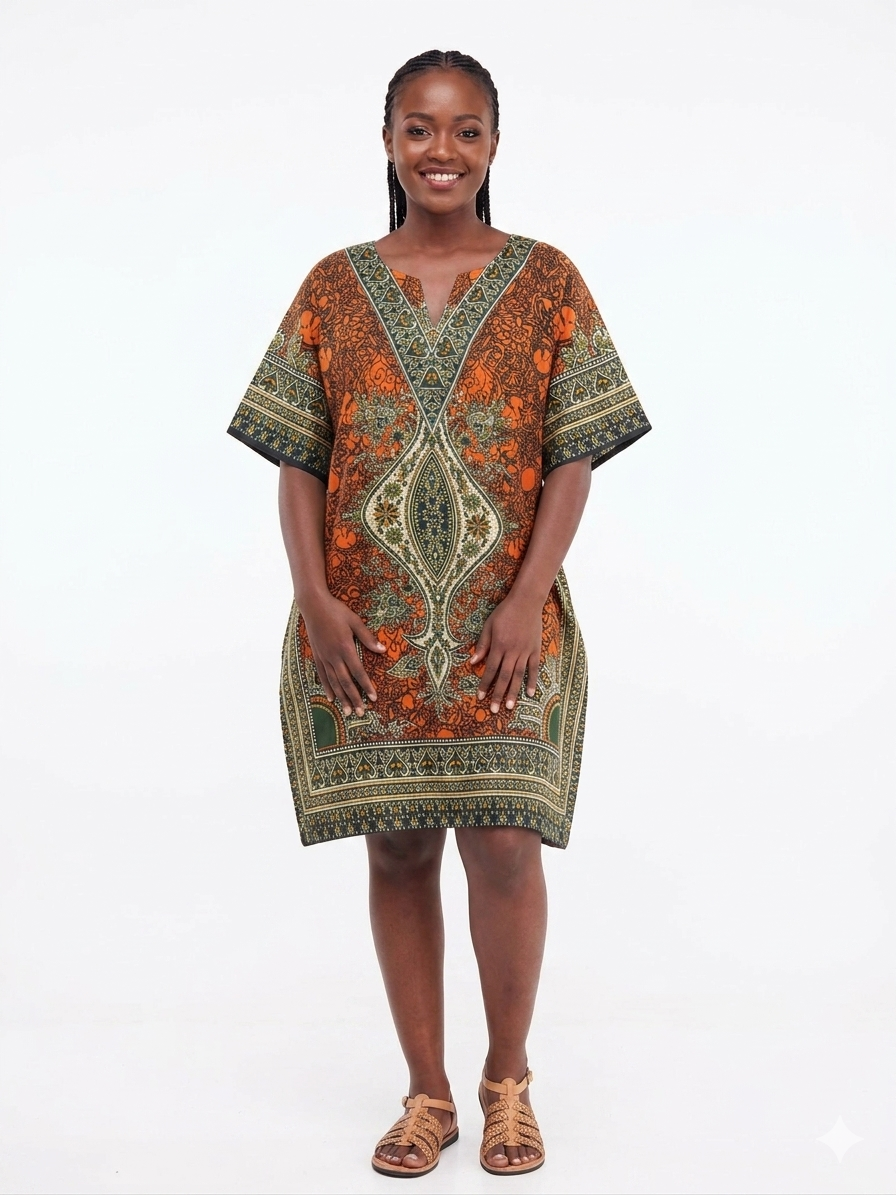 Kaftan Short Orange Print - Etnia Negra
