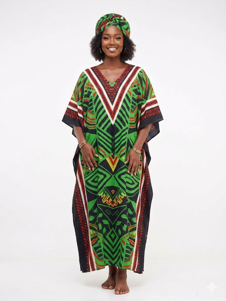 Kaftan Long Green Print - Etnia Negra