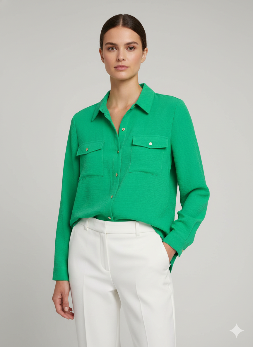 Blouse Solid Gold Button Apple - Ninety