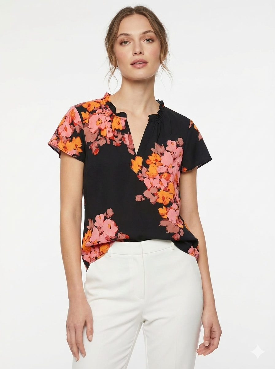 Sleeve V-Neck Top in Deep Navy - Nanette Lepore