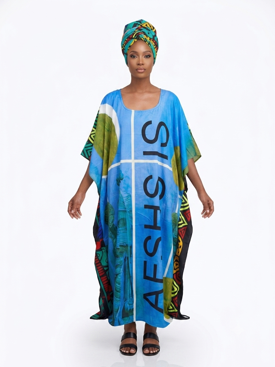 Kaftan Long Light Blue Print - Etnia Negra
