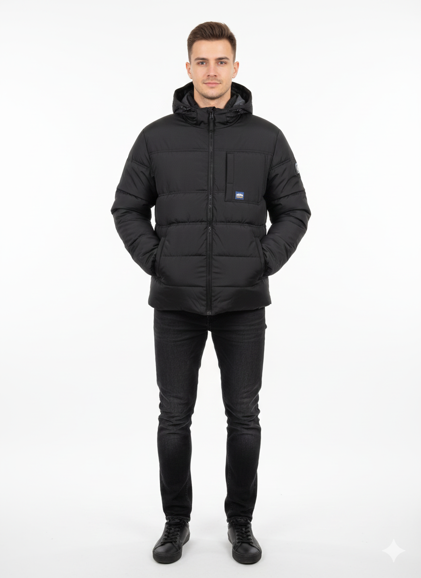 Double Needle Quilted Puffer Black