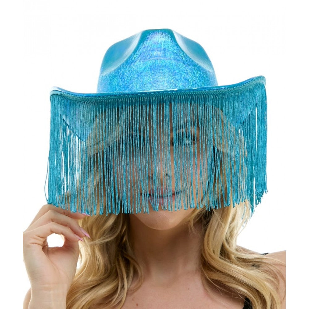 Iridescent Turquoise Fringe Cowboy Hat