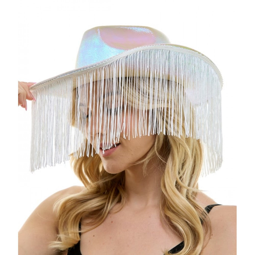 Iridescent White Fringe Cowboy Hat