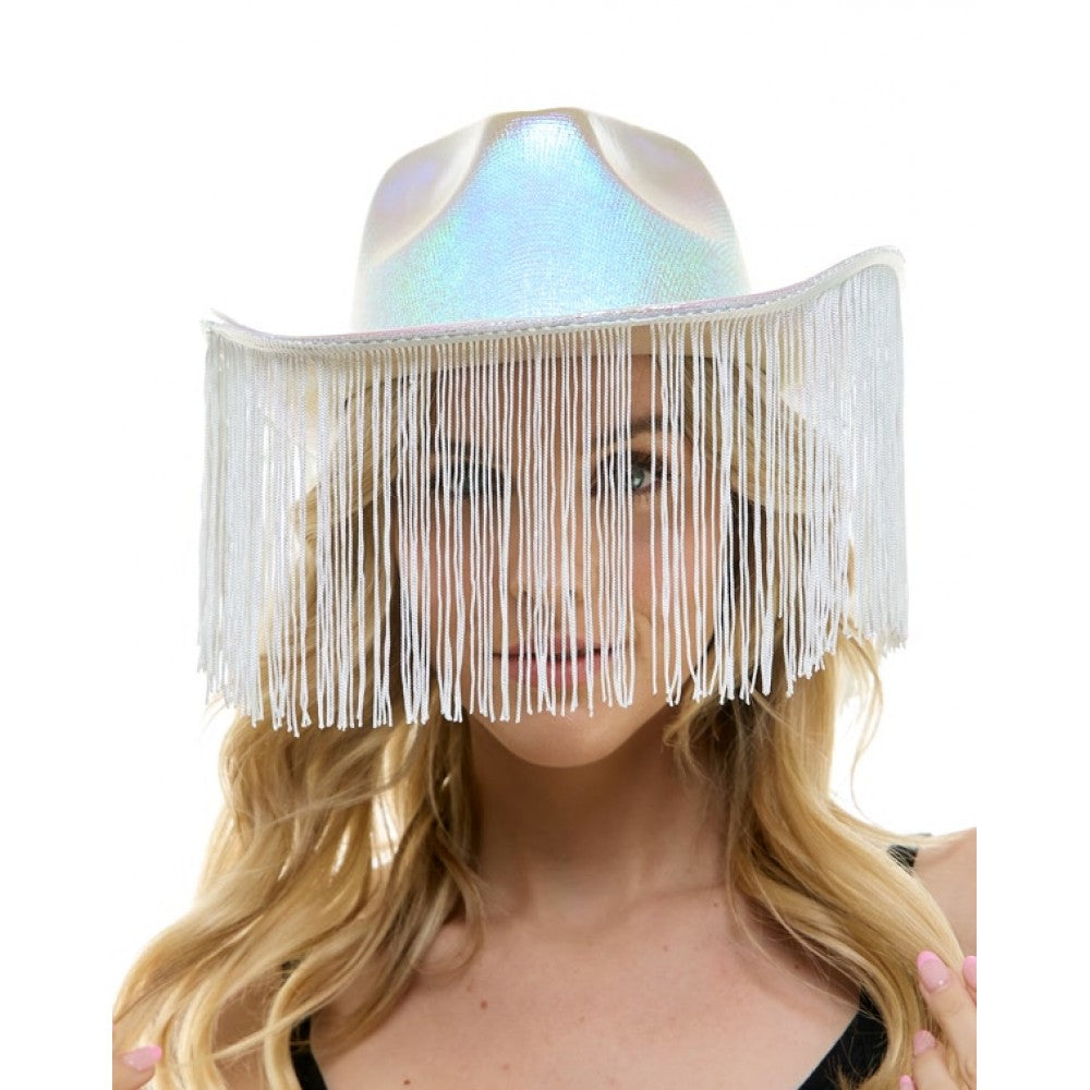 Iridescent White Fringe Cowboy Hat