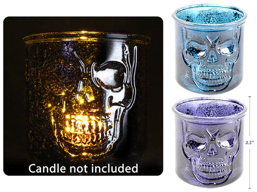 Halloween Shattered Glass Embossed Skull Candle Holder