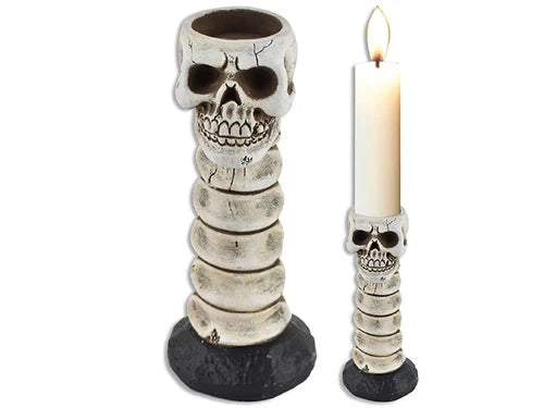 Halloween Cement Skull On A Bone Candle Holder
