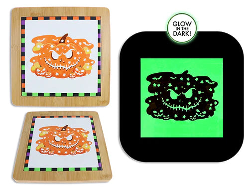 Halloween Glow In The Dark Ceramic Pot Holder With Bamboo Border