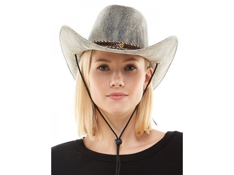 Grey leather like cowboy hat