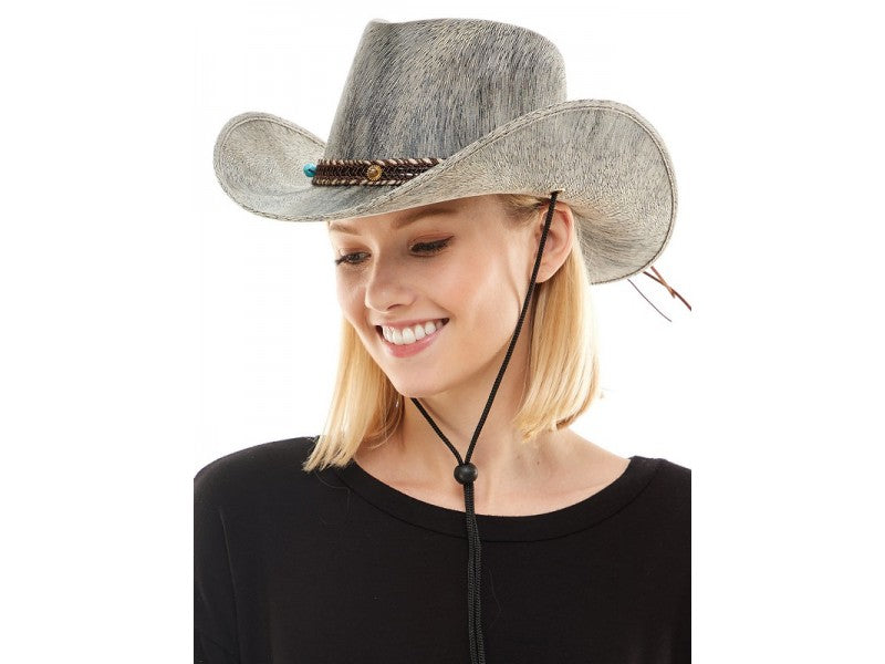 Grey leather like cowboy hat