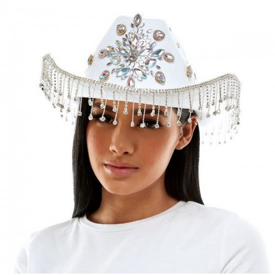 Premium White Cowboy Hat with Jewels