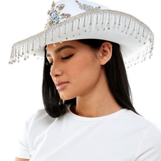 Premium White Cowboy Hat with Jewels