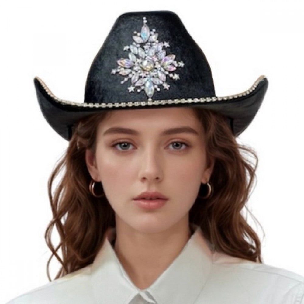 Crystal Snowflake Black Cowboy Hat