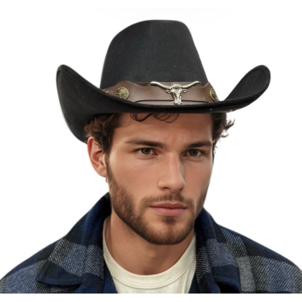 Black Longhorn Cowboy Hat