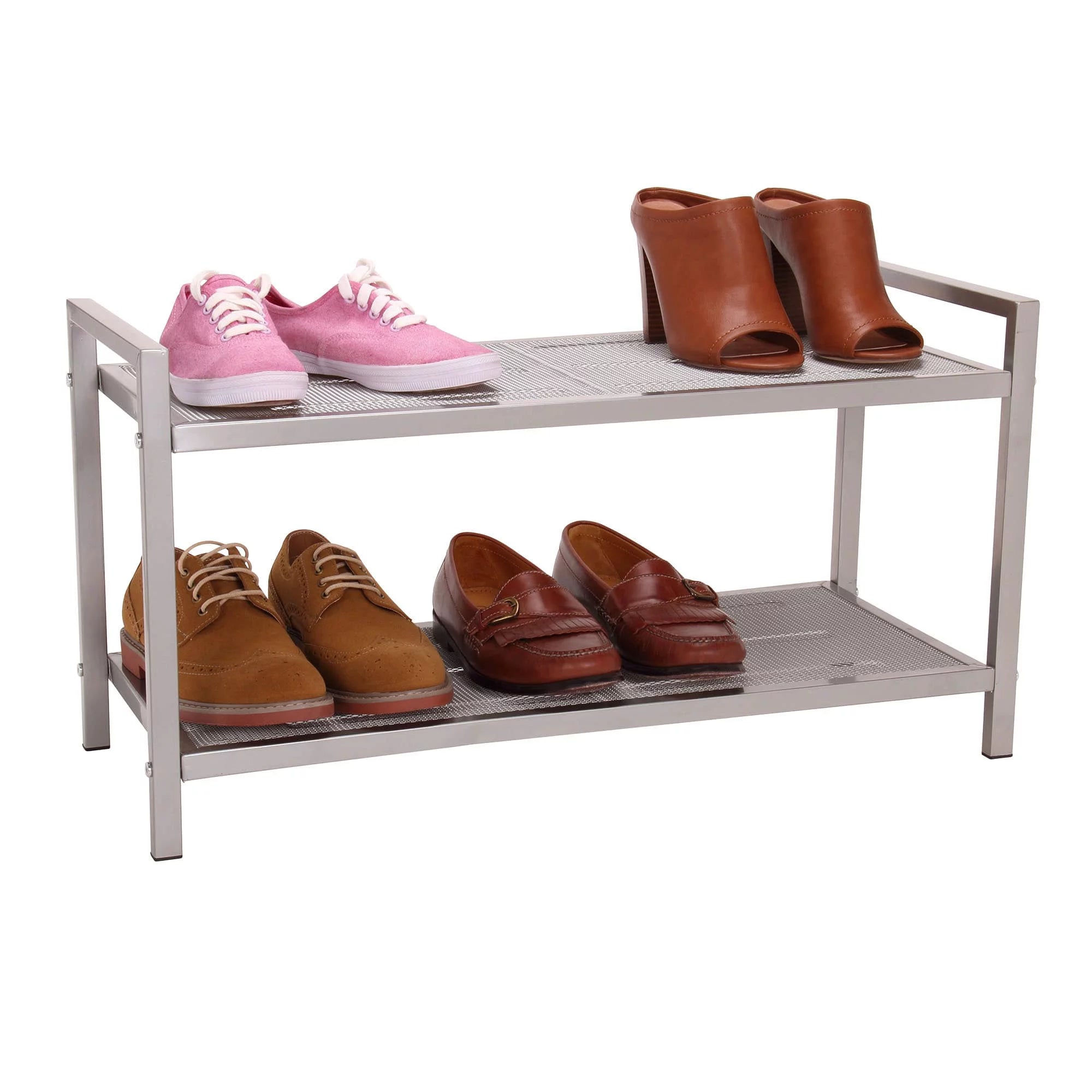 2 Tier Metal Mesh Shoe Rack, Nickel