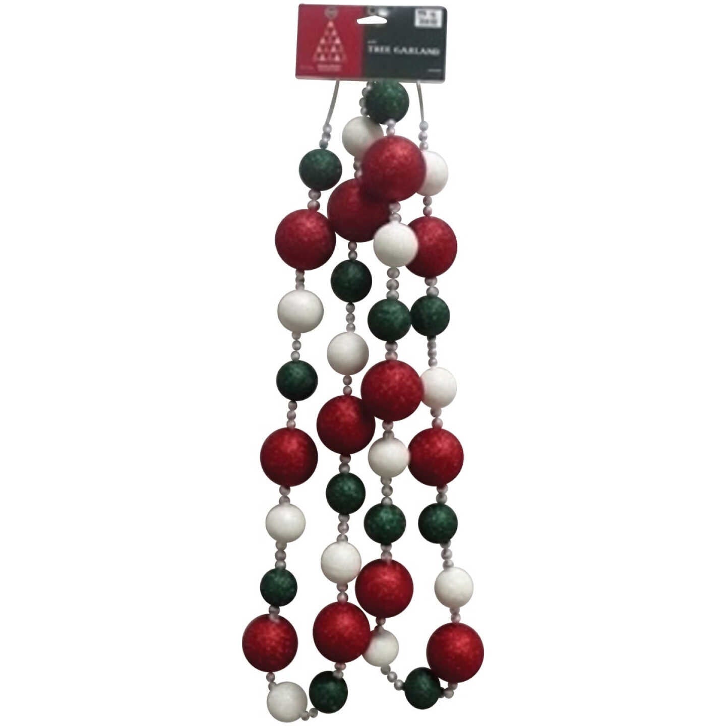 Glitter Ball Garland 6" Red Gm Wht Glitter Belts with/Silver Beads