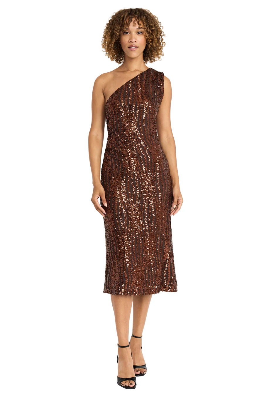 Sequin Midi Elegant Fitted Silhouette-Cocktail Dress Brown - Maggy London