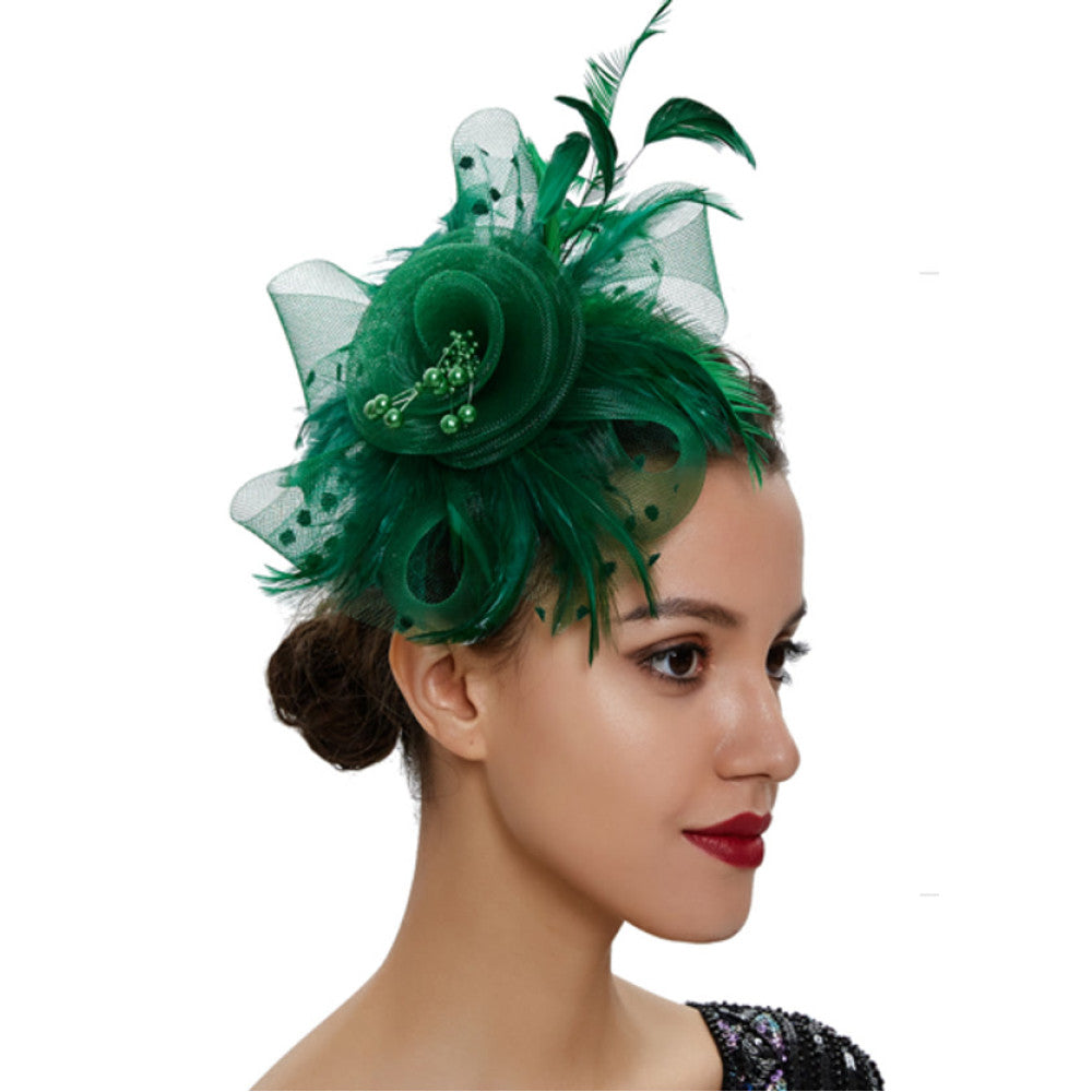 Green Feather Veil Fascinator Headband