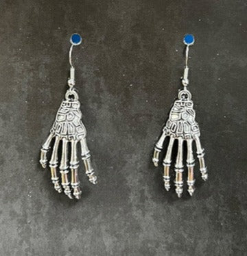 Silver Skeleton Hands Earrings