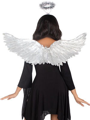2Pc Metallic Angel Wings and Tinsel Halo Headband Silver